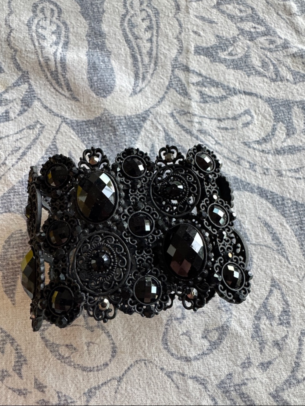 Black Filigree Gemstone Statement Cuff Bracelet